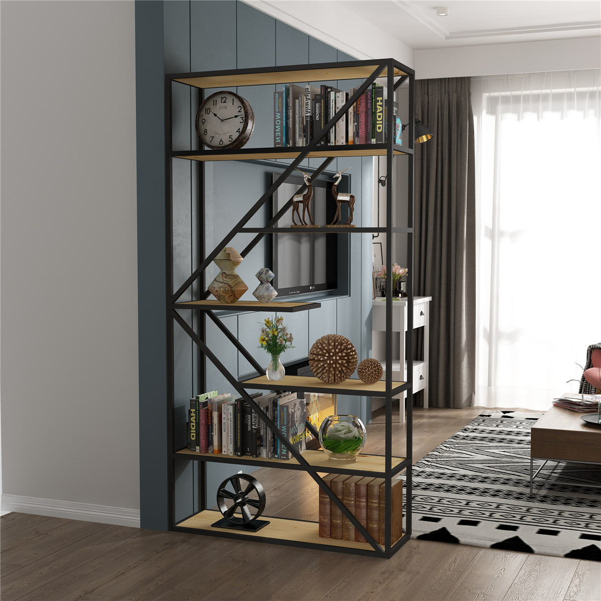 Kệ sắt trang trí hình chữ K khung mặt gỗ SGH-3168 2 Kệ sắt trang trí hình chữ K khung mặt gỗ SGH-3168